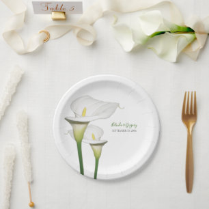 Plato De Papel Elegante Boda Calla Lilies Blanco