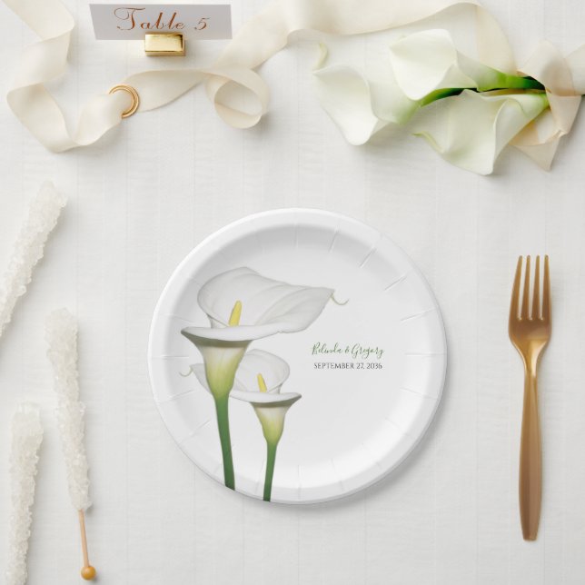 Plato De Papel Elegante Boda Calla Lilies Blanco (Boda)