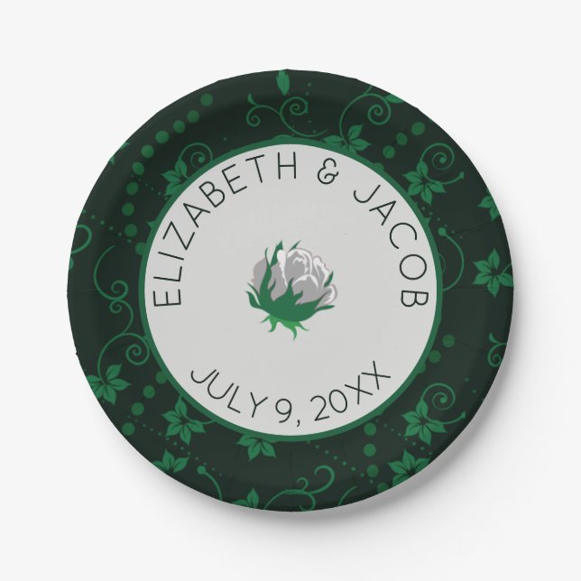 Plato De Papel Elegante Boda Camellia Blanco (Anverso)