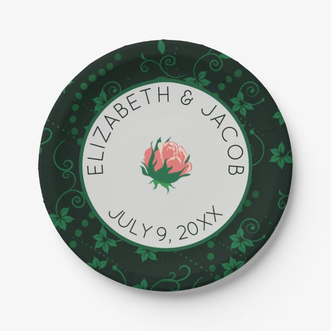 Plato De Papel Elegante Boda Camellia Rosa (Anverso)