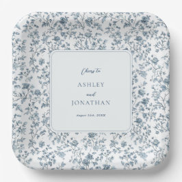 Plato De Papel Elegante Boda Chinoiserie Azul