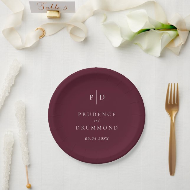 Plato De Papel Elegante Boda Clásica de Burgundy Profundo (Boda)