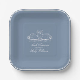 Plato De Papel Elegante Boda Clásica Polvo Azul 