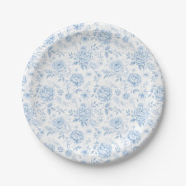 Plato De Papel Elegante Boda Clásico Floral de Porcelana Azul