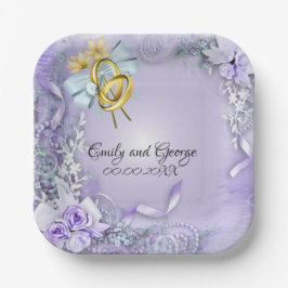 Plato De Papel Elegante Boda/compromiso personalizable púrpura