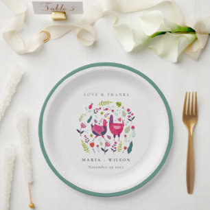 Plato De Papel Elegante Boda de Aves de Amor Floral de la Granja 