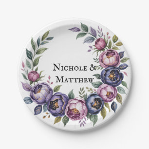 Plato De Papel Elegante Boda de Bouquet Purple y Magenta Peony