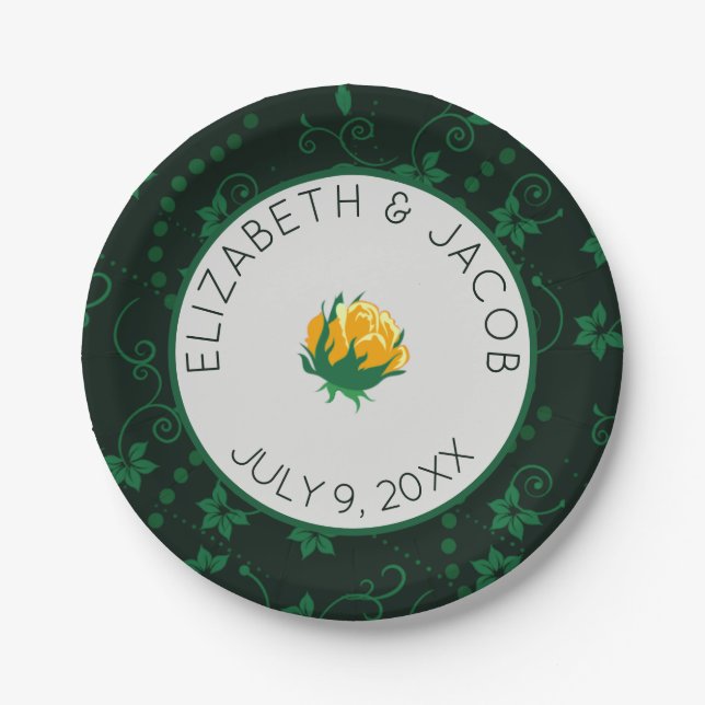 Plato De Papel Elegante Boda de camellia amarillo con mantequilla (Anverso)