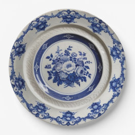 Plato De Papel Elegante Boda de cerámica floral floral azul