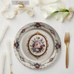 Plato De Papel Elegante Boda de cerámica floral violeta