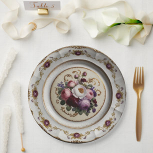 Plato De Papel Elegante Boda de cerámica floral violeta