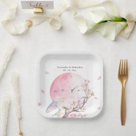 Plato De Papel Elegante Boda de cerezo en flor