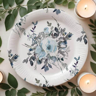 Plato De Papel Elegante Boda de Chinoiserie floral azul