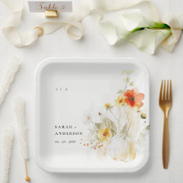 Plato De Papel Elegante Boda de color de agua de la calabaza de f