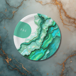 Plato De Papel Elegante Boda de color de mármol Verde azulado esm