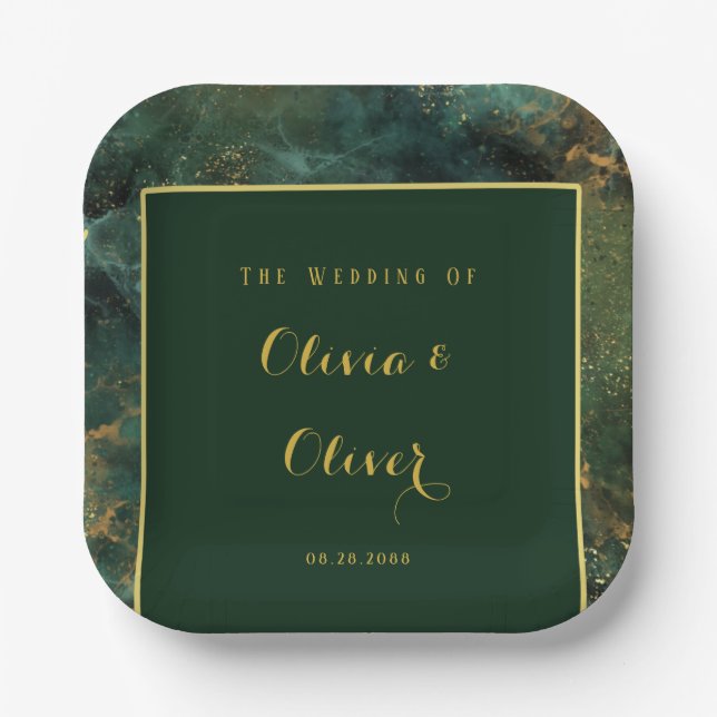 Plato De Papel Elegante Boda de Ecologia Verde Esmeralda y Purpur (Anverso)