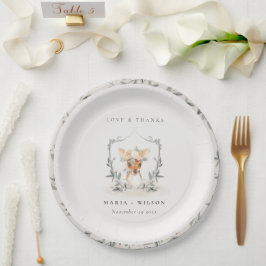 Plato De Papel Elegante Boda de Escudo de flores de ciervo agudo