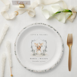 Plato De Papel Elegante Boda de Escudo de flores de ciervo agudo