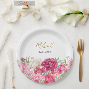 Plato De Papel Elegante Boda de Florals de Peony Rosa