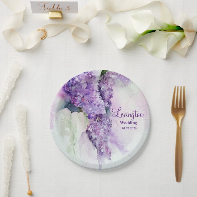 Plato De Papel Elegante Boda de Flores Lilac (Boda)