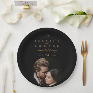 Plato De Papel Elegante Boda de fotografía con monograma de lujo