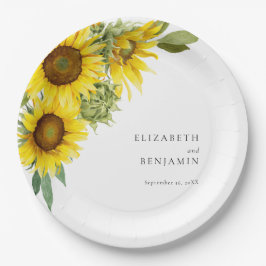 Plato De Papel Elegante Boda de girasol Watercolor Floral Caída