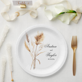 Plato De Papel Elegante Boda de Grass Pampas