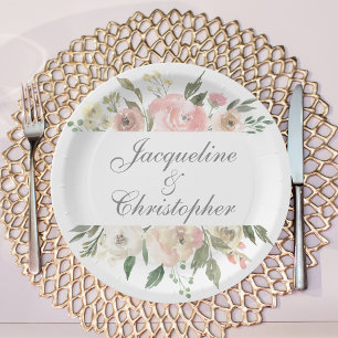 Plato De Papel Elegante Boda de hojas de sage color rosa de Rubor