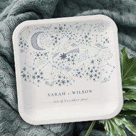 Plato De Papel Elegante Boda de la Luna de la Marina Celeste Star