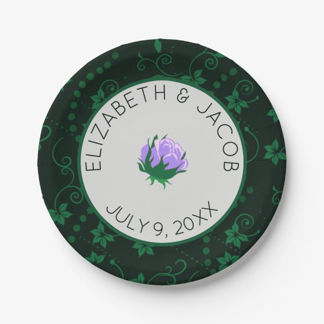 Plato De Papel Elegante Boda de Lavanda Camellia (Anverso)