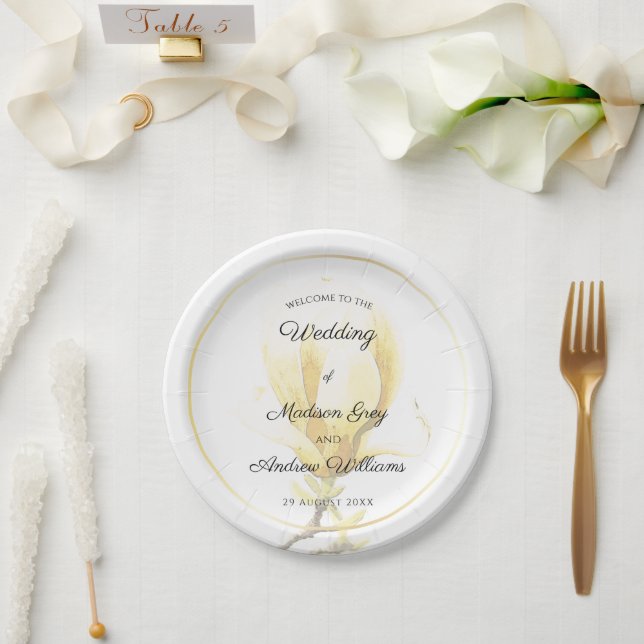 Plato De Papel Elegante Boda de Magnolia Amarilla (Boda)