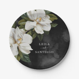 Plato De Papel Elegante Boda de Magnolia Blanca