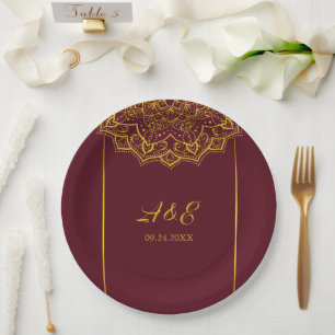 Plato De Papel Elegante Boda De Mandala Rojo Y Oro