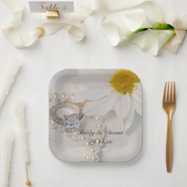 Plato De Papel Elegante Boda de margarita blanca