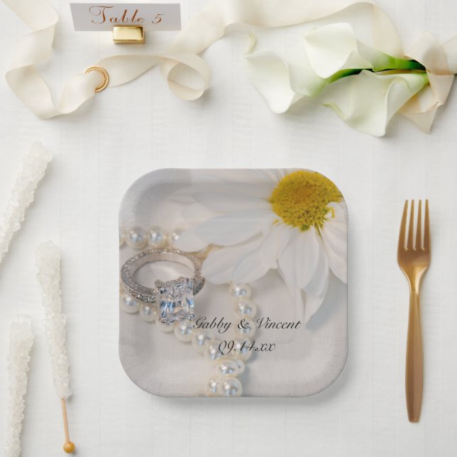 Plato De Papel Elegante Boda de margarita blanca (Boda)