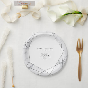 Plato De Papel Elegante Boda de mármol geométrico