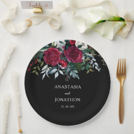 Plato De Papel Elegante Boda de Navidades florales de invierno