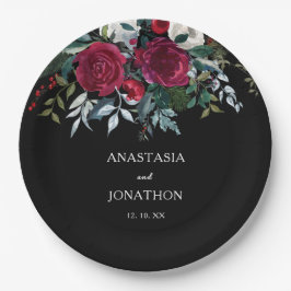 Plato De Papel Elegante Boda de Navidades florales de invierno