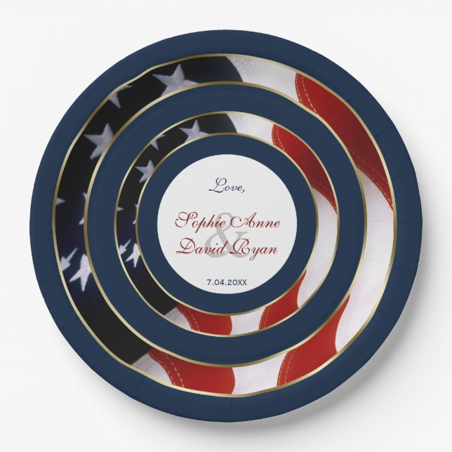 Plato De Papel Elegante Boda de oro de la bandera de los Estados  (Anverso)