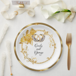 Plato De Papel Elegante Boda de oro personalizado