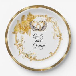Plato De Papel Elegante Boda de oro personalizado