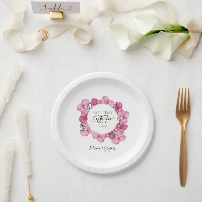 Plato De Papel Elegante Boda de Peonies Rosados (Boda)