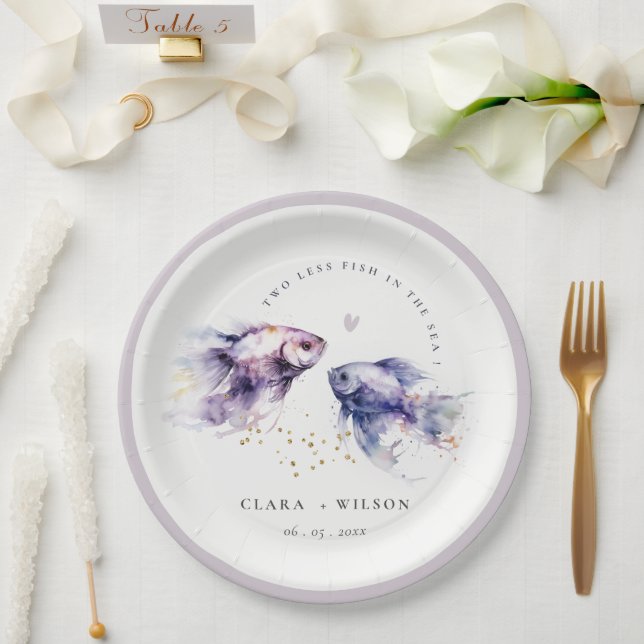 Plato De Papel Elegante Boda de Pescado Costero Lilac (Boda)