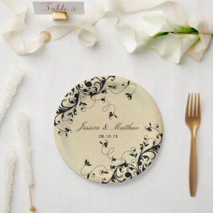 Plato De Papel Elegante Boda de Swirls Antique