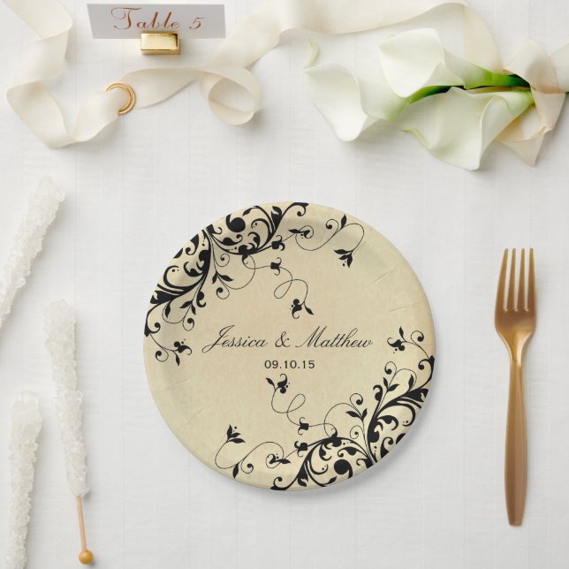Plato De Papel Elegante Boda de Swirls Antique (Boda)