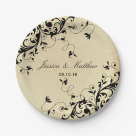 Plato De Papel Elegante Boda de Swirls Antique