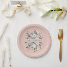 Plato De Papel Elegante boda de vegetación floral y ruidoso