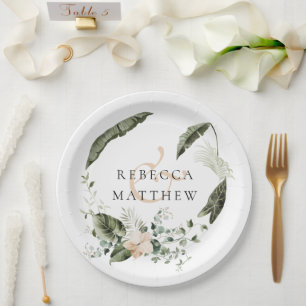 Plato De Papel Elegante Boda de Verdor Floral