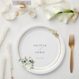 Plato De Papel Elegante Boda del Eucaliptus Verde Oro
