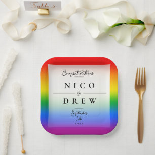 Plato De Papel Elegante Boda del Orgullo LGBTQ+